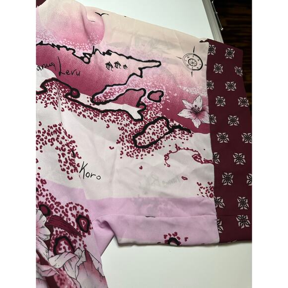 White House Black Market WHBM Women L Blouse Red pink kimono batwing floral - Picture 4 of 9